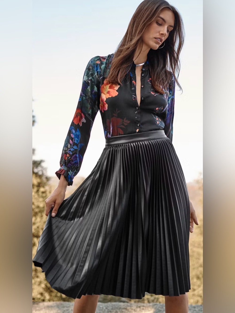 Johnny Was Emmi Vegan Leather Pleated Skirt